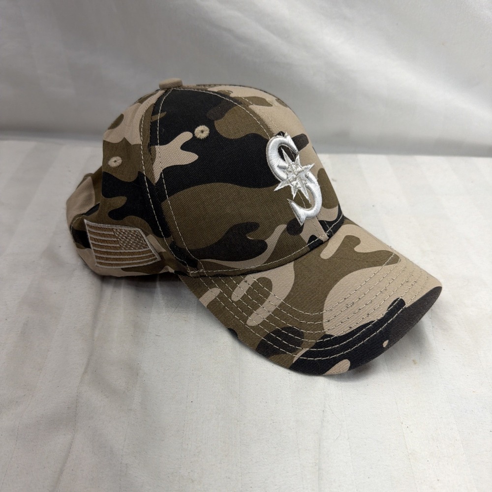 Seattle Mariners Camo Strap Back Hat Boeing Melonwear Cap Salute to Service